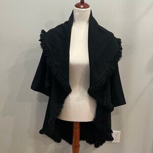 Vintage Mr. Blackwell Design Black Wool Fringe Trim Cape Coat c1960s